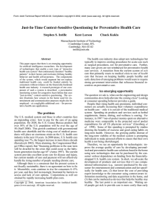 Just-In-Time Context-Sensitive Questioning for Preventative Health Care Stephen S. Intille Kent Larson