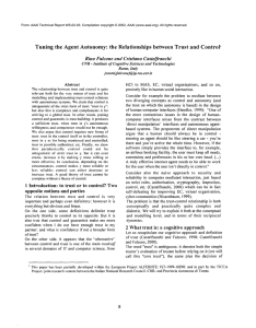 Tuning  the  Agent  Autonomy:  the ... between  Trust  and  Control’