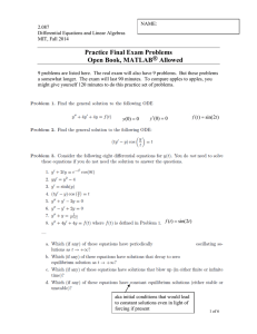 Practice Final Exam Problems Open Book, MATLAB® Allowed