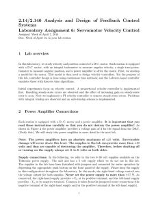 2.14/2.140  Analysis  and  Design  of ... Systems Laboratory Assignment 6:  Servomotor Velocity Control