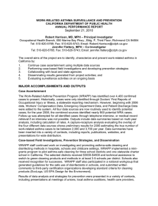 WORK-RELATED ASTHMA SURVEILLANCE AND PREVENTION CALIFORNIA DEPARTMENT OF PUBLIC HEALTH