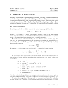 4 Arithmetic in finite fields II 18.783 Elliptic Curves Spring 2015