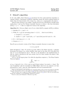 9 Schoof ’s algorithm 18.783 Elliptic Curves Spring 2015