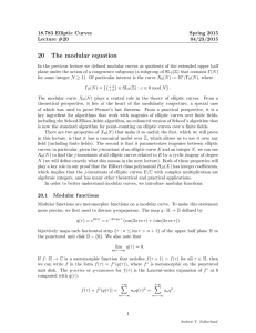 20 The modular equation 18.783 Elliptic Curves Spring 2015
