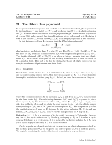 21 The Hilbert class polynomial 18.783 Elliptic Curves Spring 2015