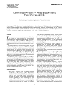 ABM Clinical Protocol #7: Model Breastfeeding Policy (Revision 2010) ABM Protocol
