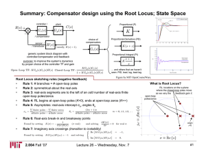 Summary: Compensator design using the Root Locus; State Space K