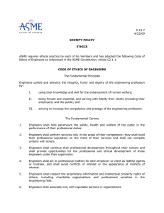 P-15.7 4/23/09 ASME requires ethical practice by each of its members and...