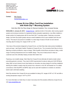 Cooper B-Line Offers Tool-Free Installation Clip™ Mounting System with Kwik- News Release