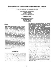 Learning Lessons Intelligently  in  the  Electric ... A.  Martin Wildberger and Madeleine  M. Gross