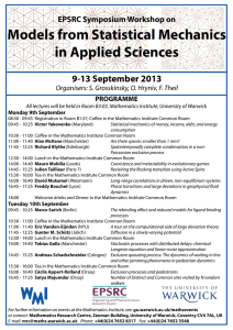 Models from Statistical Mechanics in Applied Sciences 9-13 September 2013