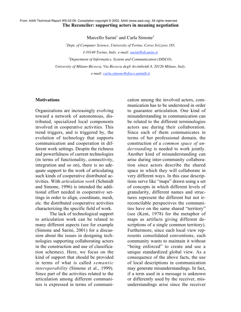 The Reconciler Supporting Actors In Meaning Negotiation Marcello 