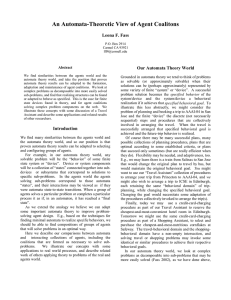 An Automata-Theoretic View of Agent Coalitons Leona F. Fass Abstract