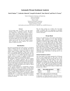 Automatic Dream Sentiment Analysis David Nadeau , Catherine Sabourin , Joseph De Koninck