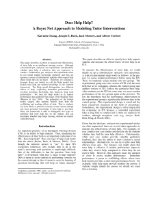 Does Help Help? A Bayes Net Approach to Modeling Tutor Interventions