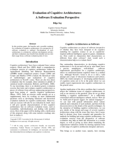 Evaluation of Cognitive Architectures: A Software Evaluation Perspective Bilge Say