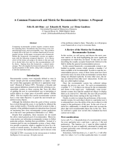 A Common Framework and Metric for Recommender Systems: A Proposal