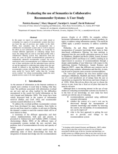 Evaluating the use of Semantics in Collaborative Patricia Kearney , Mary Shapcott