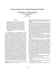Research Lines in Secure and Robust Recommender Systems