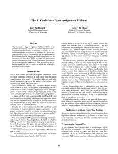 The AI Conference Paper Assignment Problem Judy Goldsmith Robert H. Sloan