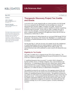 Life Sciences Alert Therapeutic Discovery Project Tax Credits and Grants