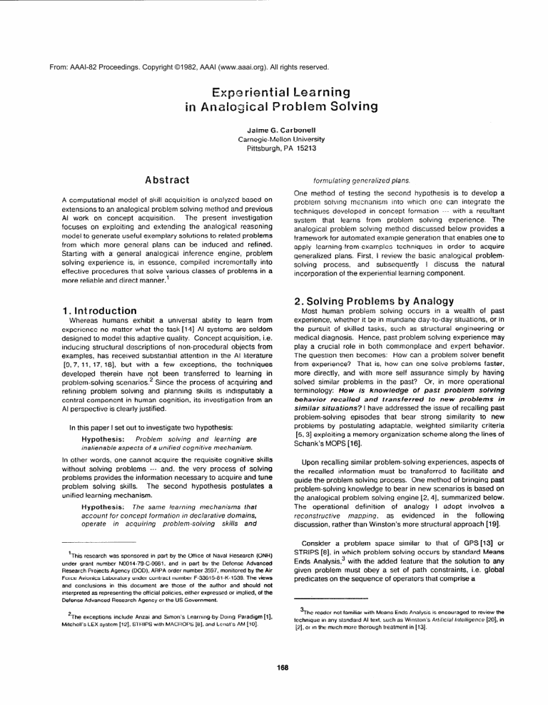 Experiential Learning In Anafcgical Problem Solving