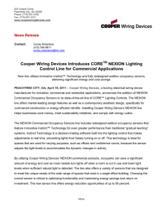 Cooper Wiring Devices Introduces CORE NEXION Lighting Control Line for Commercial Applications