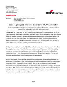 Cooper Lighting LED Innovation Center Earns NVLAP Accreditation News Release