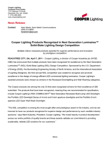 Cooper Lighting Products Recognized in Next Generation Luminaires™ News Release