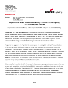 Virgin Islands Water And Power Authority Chooses Cooper Lighting News Release