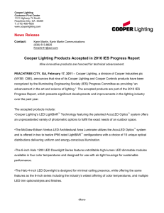 Cooper Lighting Products Accepted in 2010 IES Progress Report News Release