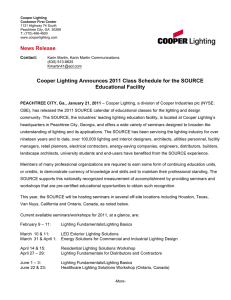 Cooper Lighting Announces 2011 Class Schedule for the SOURCE Educational Facility