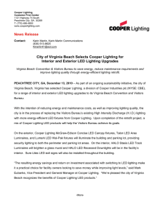 City of Virginia Beach Selects Cooper Lighting for News Release