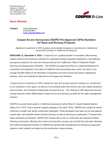 News Release Cooper B-Line Announces OSHPD Pre-Approval (OPA) Numbers