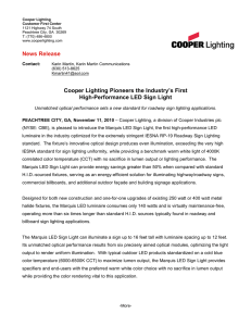 Cooper Lighting Pioneers the Industry’s First High-Performance LED Sign Light News Release