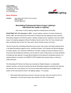 Remodeling Professionals Name Cooper Lighting’s Halo Brand the Leader in Lighting