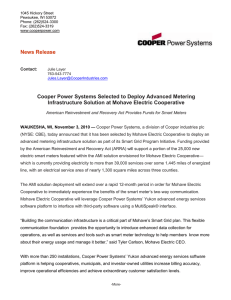 News Release Cooper Power Systems Selected to Deploy Advanced Metering