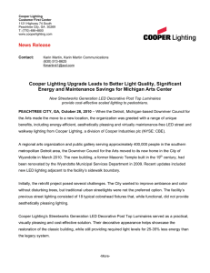 Cooper Lighting Upgrade Leads to Better Light Quality, Significant News Release