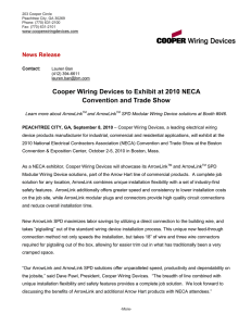 Cooper Wiring Devices to Exhibit at 2010 NECA  News Release
