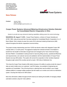 News Release Cooper Power Systems Advanced Metering Infrastructure Solution Selected