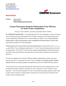 Cooper Bussmann Expands Photovoltaic Fuse Offering for Solar Power Installations News Release