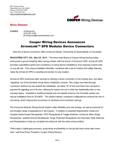 Cooper Wiring Devices Announces ArrowLink™ SPD Modular Device Connectors  News Release