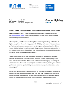 Eaton’s Cooper Lighting Business Announces SOURCE Awards Call for Entries