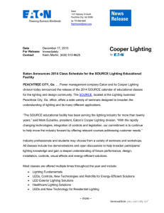 Eaton Announces 2014 Class Schedule for the SOURCE Lighting Educational Facility