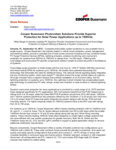 News Release Cooper Bussmann Photovoltaic Solutions Provide Superior