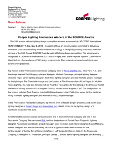 Cooper Lighting Announces Winners of the SOURCE Awards News Release