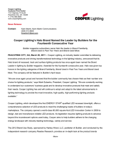 Cooper Lighting’s Halo Brand Named the Leader by Builders for... Fourteenth Consecutive Year