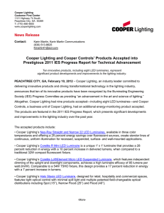 Cooper Lighting and Cooper Controls’ Products Accepted into News Release