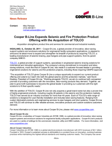 Cooper B-Line Expands Seismic and Fire Protection Product News Release