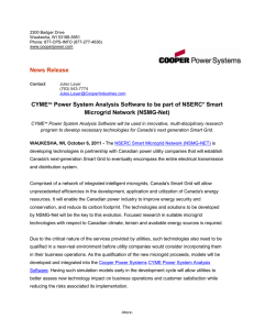 News Release CYME™ Power System Analysis Software Microgrid Network (NSMG-Net)